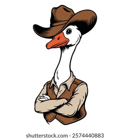 Cowboy Goose Character Vector Illustration