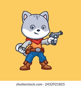 Cowboy Graue Katze Nette Cartoon Figur Illustration