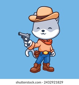 Vaquero Gato Gato Lindo Dibujo Animado Personaje Ilustración