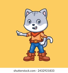 Cowboy Greay Cat Cute Cartoon Character Illustration