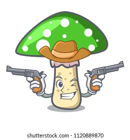 Cowboy green amanita mushroom character cartoon
