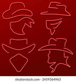 cowboy group of neon icons, vector illustration, on a black background.