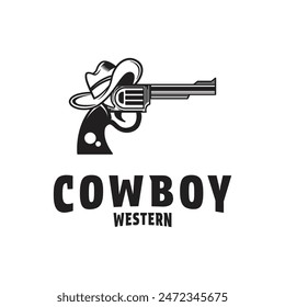 Cowboy Gun Logo Design Vektorgrafik Vintage Retro Stil