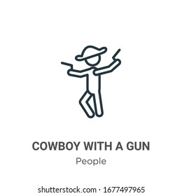 Cowboy with a gun outline vector icon. Thin line black cowboy with a gun icon, flat vector simple element illustration from editable people concept isolated stroke on white background