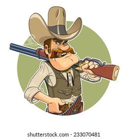 Vaquero con arma. Ilustración vectorial. Aislado sobre fondo blanco