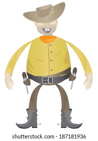 Cowboy with guns on a white background