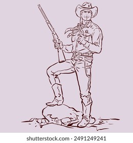 vaquero con pistolas posando Vector para ilustración, tarjeta, decoración
