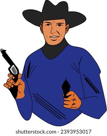 Cowboy with guns, vector illustration.