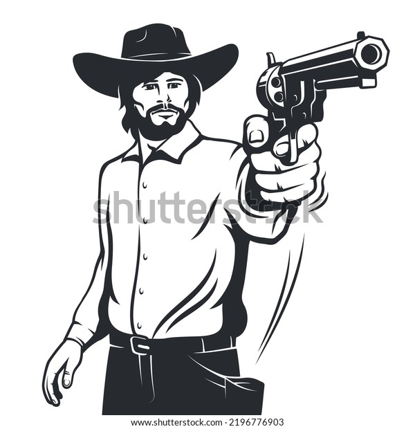 Cowboy Gunslinger Threatens Gun Gunfighter Wild Stock Vector (Royalty ...