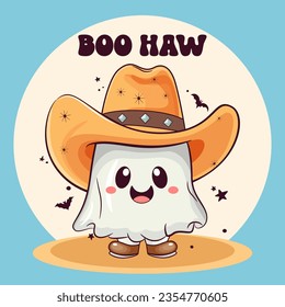 Cowboy Halloween ghost, cartoon holiday character. Vector illustrtation.