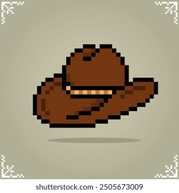 Cowboy hat in 8 bit pixel art for game assets and Cross Stitch patterns in vector illustration.