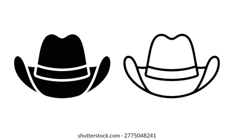 Cowboy hat accessories collection in flat and line styles, western wear, ranch equipment, rodeo gear, and headwear.