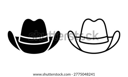 Cowboy hat accessories collection in flat and line styles, western wear, ranch equipment, rodeo gear, and headwear.