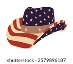Cowboy hat with american flag and stars traditional decoration. Flat vector illustration isolated on white background