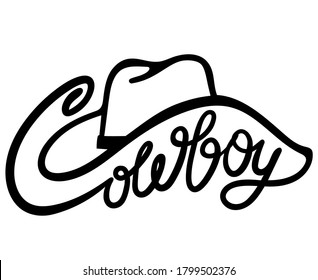 Cowboy hat. American traditional Western hat with text. Hand drawn vector illustration for print isolated on white