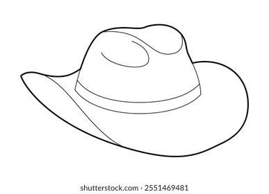 Cowboy Hat with band. Head Fashion accessory cap with wide brim clothing technical illustration. Vector headgear for Men, women, unisex style, flat template CAD mockup sketch outline isolated