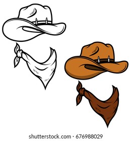 Cowboy hat and bandana isolated on white background. Vector illustration