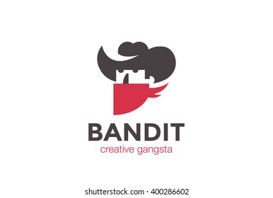 Cowboy in Hat Bandit Logo design vector template Negative space style.
Western Gangster man Logotype. Wild west concept icon.