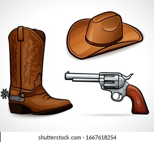 Cowboy Hat, Boots And Revolver