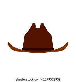 Cowboy hat brown front view icon. Person male traditional farmer clothes western rodeo sheriff silhouette.