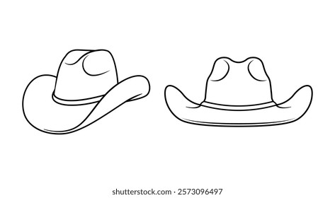 Cowboy Hat cartoon vector illustration, Front view and Side view of cowboy hats, Simple drawing of a cowboy hat