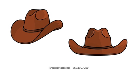 Cowboy Hat cartoon vector illustration, Front view and Side view of cowboy hats