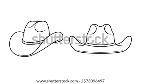 Cowboy Hat cartoon vector illustration, Front view and Side view of cowboy hats, Simple drawing of a cowboy hat