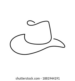 Cowboy hat in continuous line art drawing style. Abstract felt hat or panama minimalist black linear design isolated on white background. Vector illustration