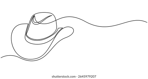 cowboy hat continuous one line drawing, Boater Hat Continuous Line Icon, Woven straw hat continuous one line drawing, Sun Hat Single Line Icon isolated on white background