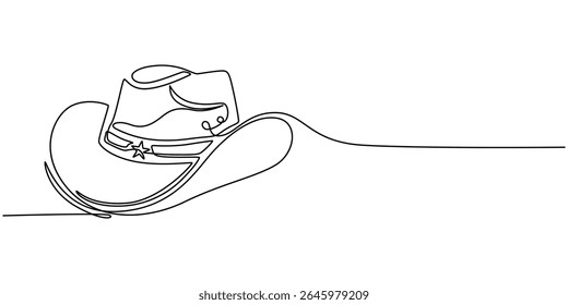cowboy hat continuous one line drawing, Boater Hat Continuous Line Icon, Woven straw hat continuous one line drawing, Sun Hat Single Line Icon isolated on white background
