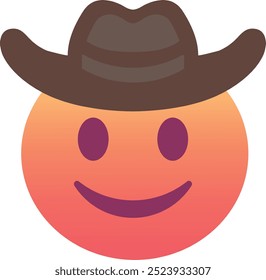 Ícone de emoji de chapéu de caubói. Cores modernas, elemento popular que representa um espírito divertido e aventureiro, frequentemente usado nas mídias sociais. Emoticon, elemento isolado.