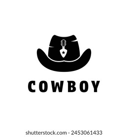 Cowboy hat guitar logo design concept idea