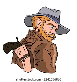 Cowboy in hat with a gun vector for card, illustration, background
