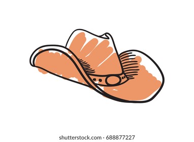 Cowboy hat hand drawn icon isolated on white background vector illustration. American ethnic culture element, traditional symbol.