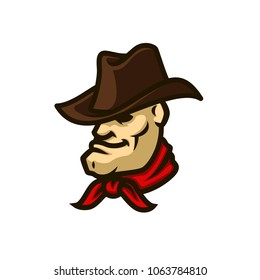 Cowboy in hat head cartoon style vector illustation