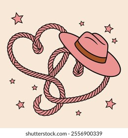 Cowboy Hat with Heart-Shaped Rope and Stars Illustration