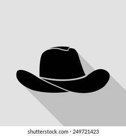 cowboy hat icon - black illustration with long shadow