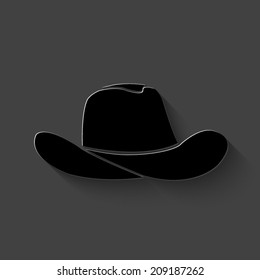 cowboy hat icon - black vector illustration with shadow on dark background