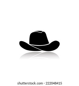 cowboy hat icon - black vector illustration with reflection