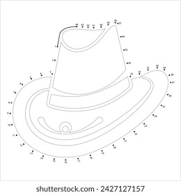 Cowboy Hat Icon Connect The Dots, Fold Down Earflaps, Sun, Rain Protection Hat Vector Art Illustration, Puzzle Game Containing A Sequence Of Numbered Dots