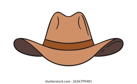 cowboy hat icon doodle hand drawn. Cartoon brown color cowboy hat line drawing clipart symbol. Vector illustration