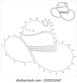 Cowboy Hat Icon Dot To Dot, High Crowned, Wide Brimmed Ranch Worker Hat Vector Art Illustration