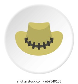 Cowboy hat icon in flat circle isolated on white vector illustration for web