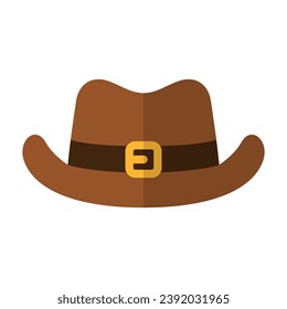 Cowboy hat icon in flat style isolated on white background. Brown sheriff headdress. Wild west element. Vector illustration