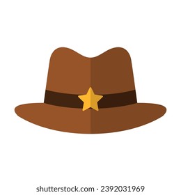 Cowboy hat icon in flat style isolated on white background. Brown sheriff headdress. Wild west element. Vector illustration