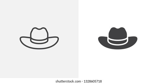 Cowboy hat icon. line and glyph version, outline and filled vector sign. Beach hat linear and full pictogram. Symbol, logo illustration. Different style icons set