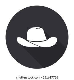 cowboy hat icon with long shadow - vector round button