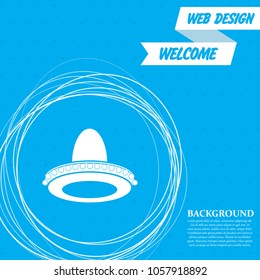 cowboy hat icon on a blue background with abstract circles around and place for your text. Vector illustration