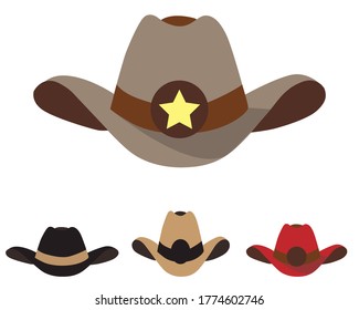 
Cowboy hat icon. Options for different colors and shapes. Simple cartoon hat illustration.