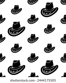 Cowboy Hat Icon Seamless Pattern, Fold Down Earflaps, Sun, Rain Protection Hat Vector Art Illustration